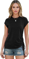 Casual Side Ruched Cap Sleeve Tee Top