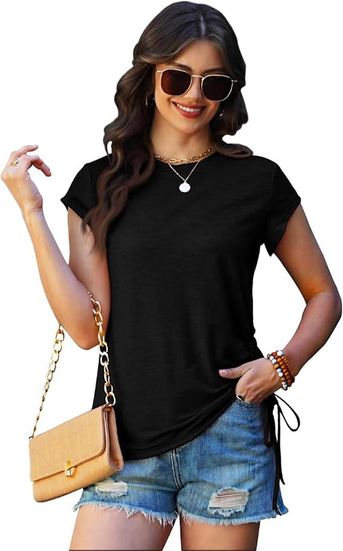 Casual Side Ruched Cap Sleeve Tee Top
