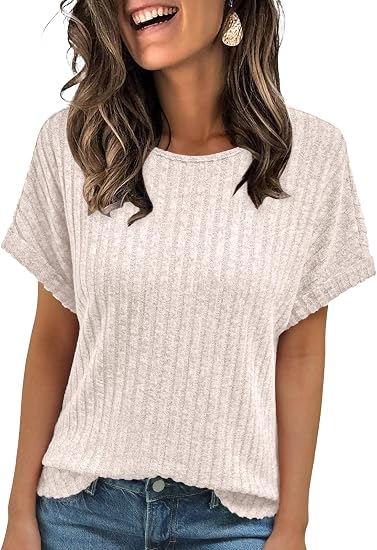 Dressy Casual Ribbed Short Sleeve Blouse
